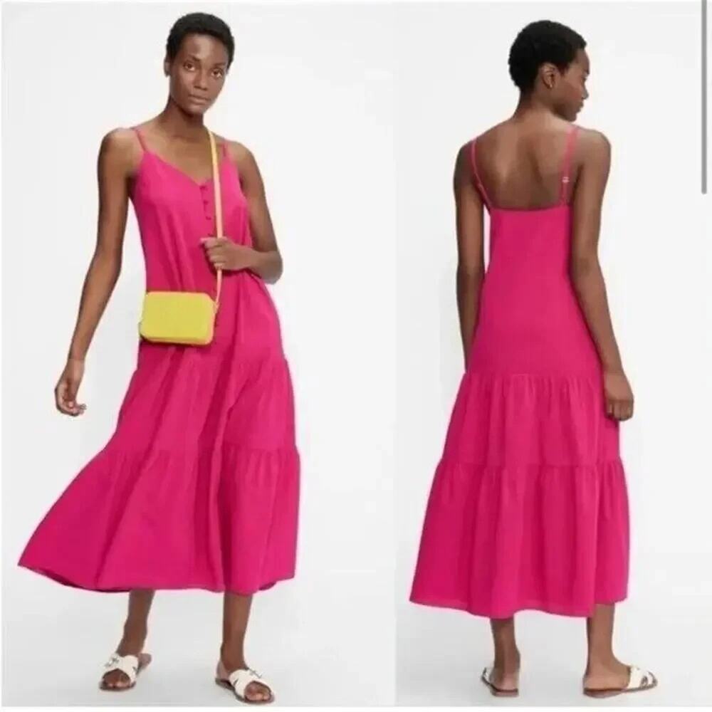 NWT Ted Baker Luaan Button Through Cami Midi Dress Ted 1 /US 4 Dark Pink 9HA77 - Picture 3 of 12